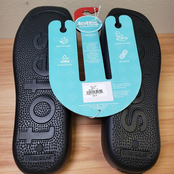 Totes Womens 10 Everywear Puffy Slide Sandals Solid Black Lightweight Waterproof - Picture 4 of 7